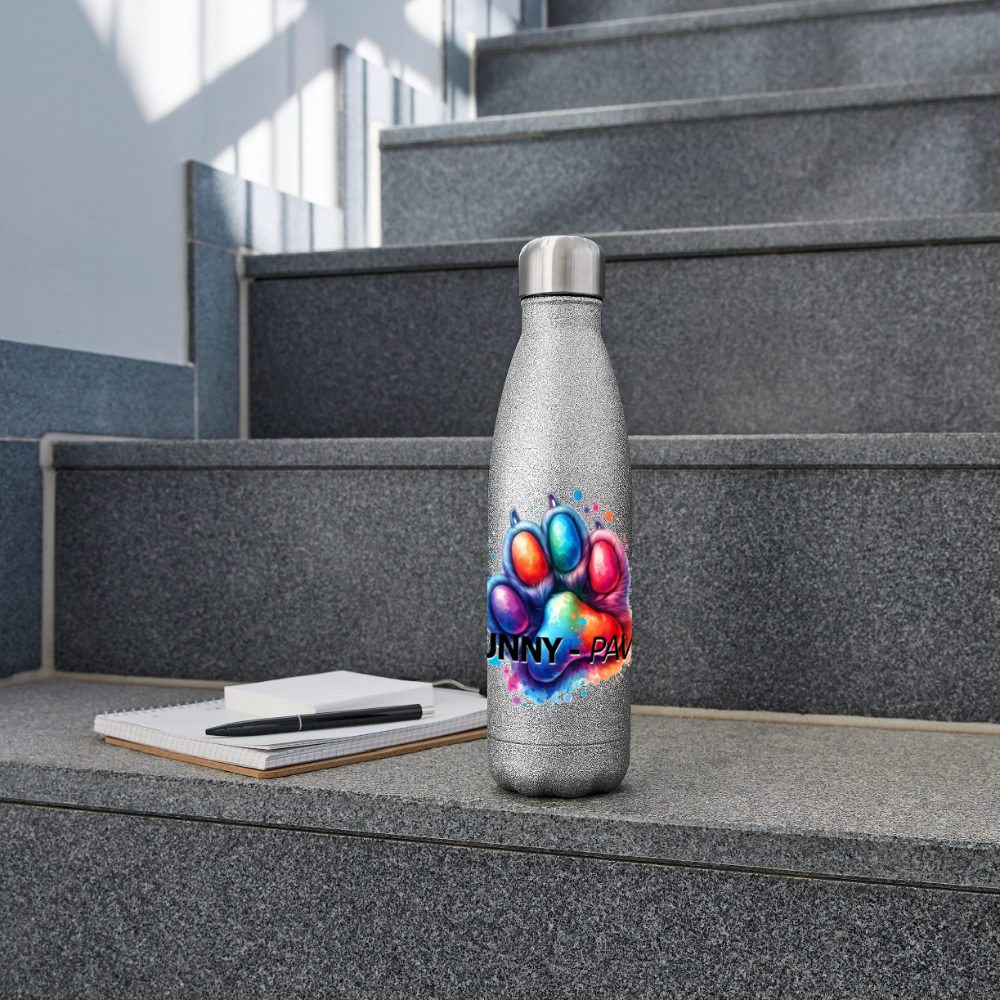 FUNNY PAWS - Glitzer Edelstahl Thermosflasche - Sliber Glitzer