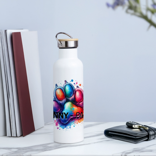 FUNNY PAWS - Thermosflasche mit Bambusdeckel - Weiß