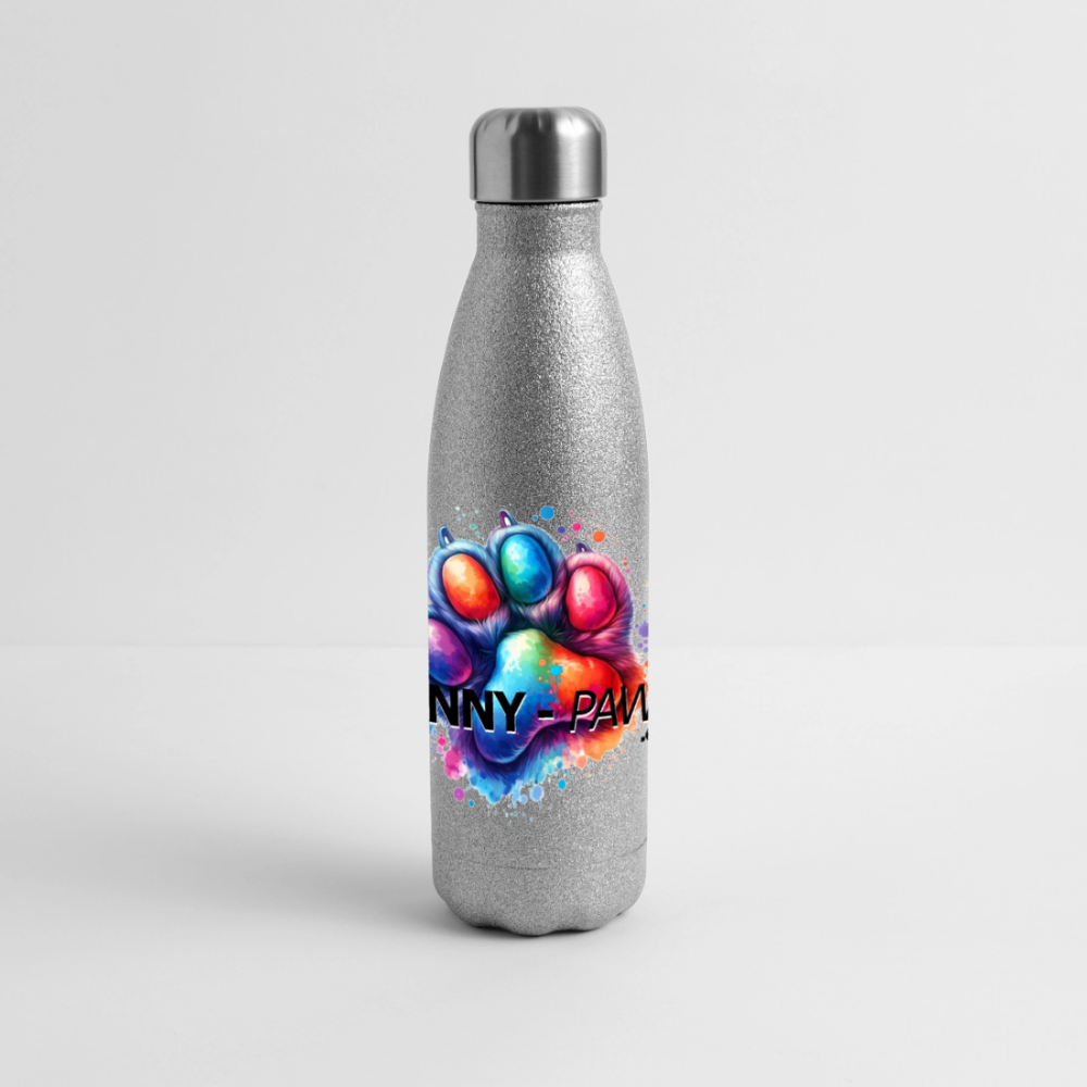 FUNNY PAWS - Glitzer Edelstahl Thermosflasche - Sliber Glitzer