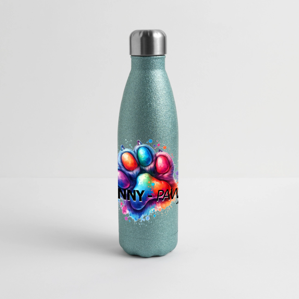 FUNNY PAWS - Glitzer Edelstahl Thermosflasche - Blau Glitzer