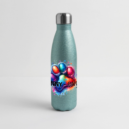 FUNNY PAWS - Glitzer Edelstahl Thermosflasche - Blau Glitzer