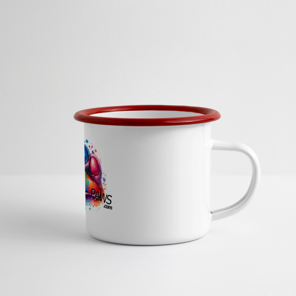FUNNY PAWS - Panorama Emaille-Tasse - Weiß/Rot