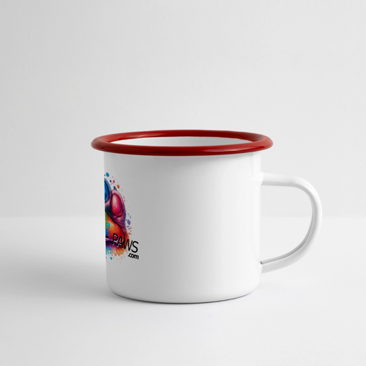 FUNNY PAWS - Panorama Emaille-Tasse - Weiß/Rot