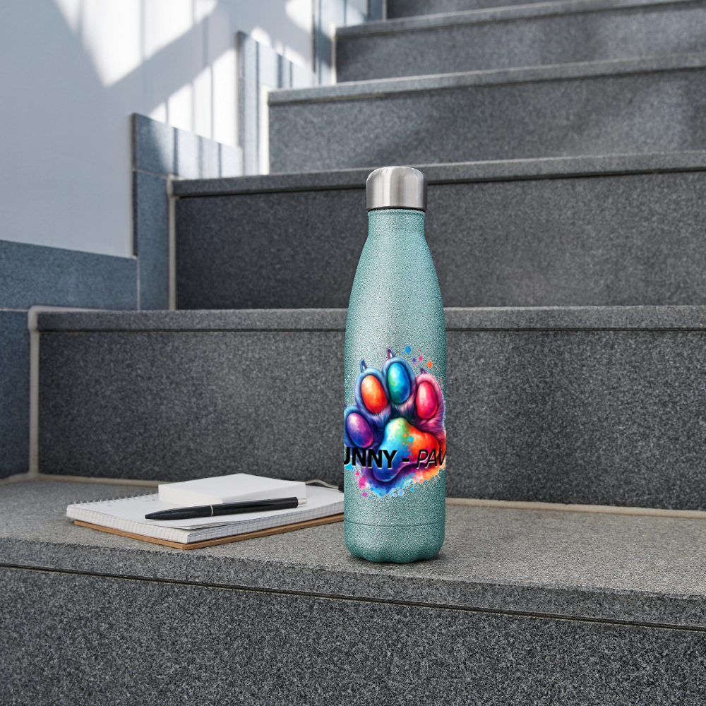 FUNNY PAWS - Glitzer Edelstahl Thermosflasche - Blau Glitzer