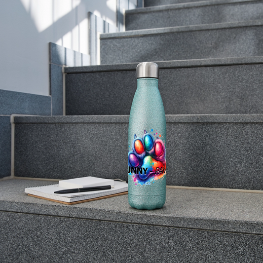 FUNNY PAWS - Glitzer Edelstahl Thermosflasche - Blau Glitzer